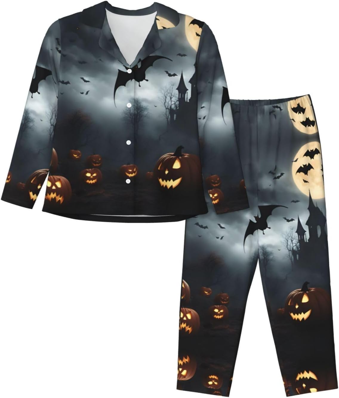 Halloween Flying Bats Print Womens Pajama Sets,Matching Christmas Pajamas,For Everyday Wear,Lounging And More