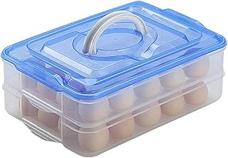 24 Grid Square Egg Storage Box - Egg Refrigerator Storage Tray Abs Plastic Egg Storage Containers For Fridge And Kitchen Egg Storage Bins Basket With Carry Holder (2 Layer,Multicolor,24 Egg)
