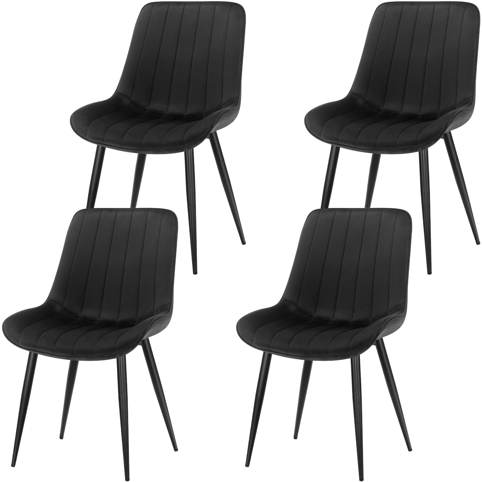 FRUOGO Pack de 4 Sillas de Comedor Modernas con Asiento y Respaldo Tapizados en Terciopelo, Robustas Patas Metálicas para Comedor, Salón, Cocina, Sala de Estar,Negro