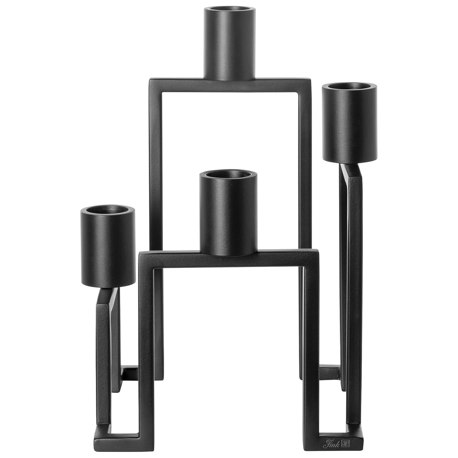Fink Kerzenhalter 4-flammig aus schwarz pulverbeschichtetem Edelstahl, Kerzenständer modern für Stabkerzen Ø 3 cm, dekoratives Wohnaccessoire und Wohnzimmerdeko für Esstisch, Sideboard, Geschenkidee
