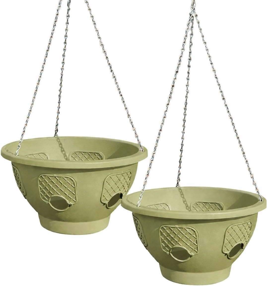Ultimate Hanging Basket Strawberry & Flower Planter – 6 Side Planting Spaces, Drainage Hole, 1” Water Reservoir, Zinc-Plated Chain Included, Made in The USA (Sagebrush Green)