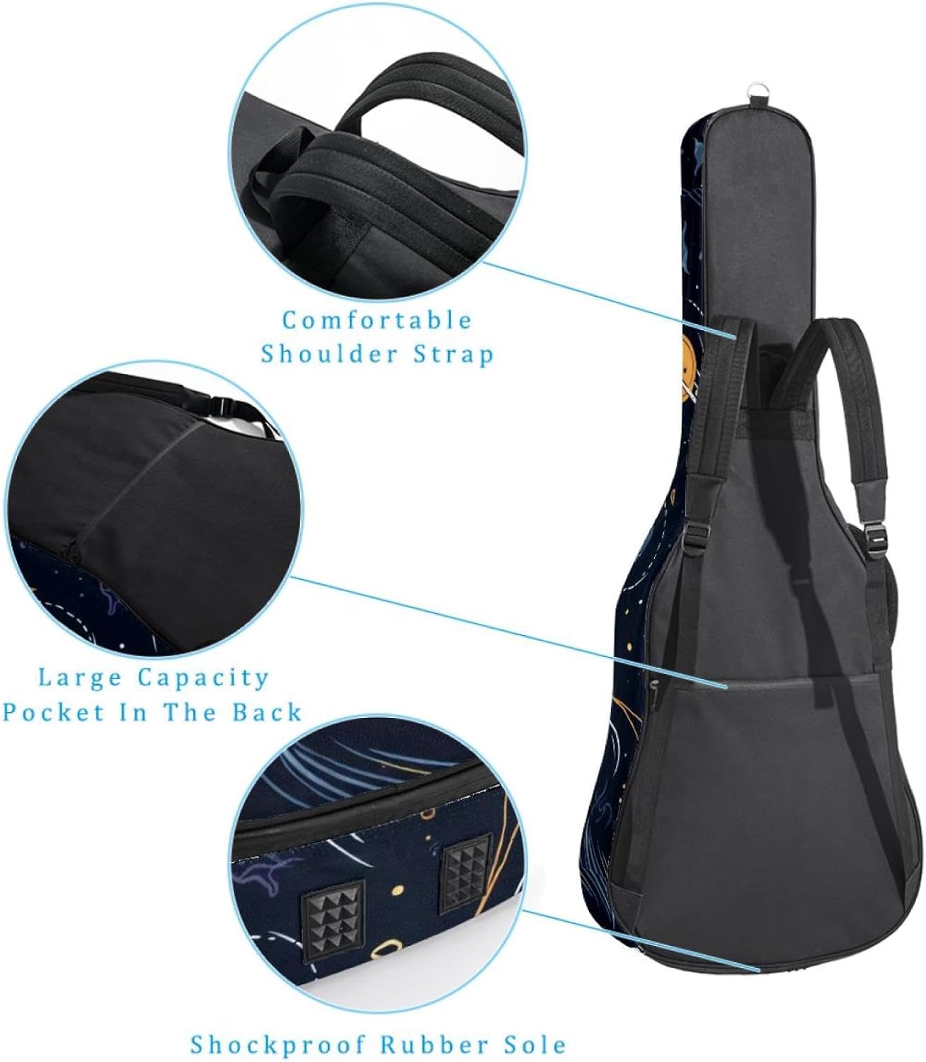 Acoustic Guitar Bag, 40 41 42 Inch Guitar Case Cover Soft Guitar Gig Bag for Acoustic Electric Bass Classical Guitar, Night Sky Planets Comets Constellations