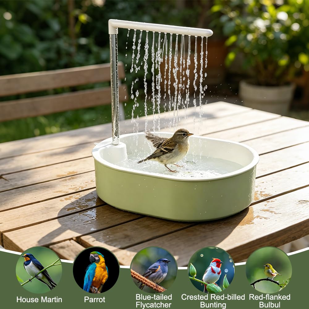 Wellensittich Dusche, Vogeldusche Wellensittich Automatische, Elektrische Wellensittich Badewanne, Vogel Dusche, Haustierbad mit Zirkulierender Wasserdusche, Multifunktionaler Vogeldusche (Grün)