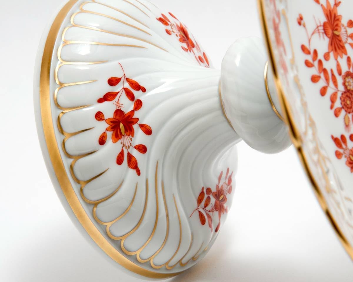 Amazon.co.jp: マイセン 金彩 インドの華 珊瑚朱色 透かしコンポート  