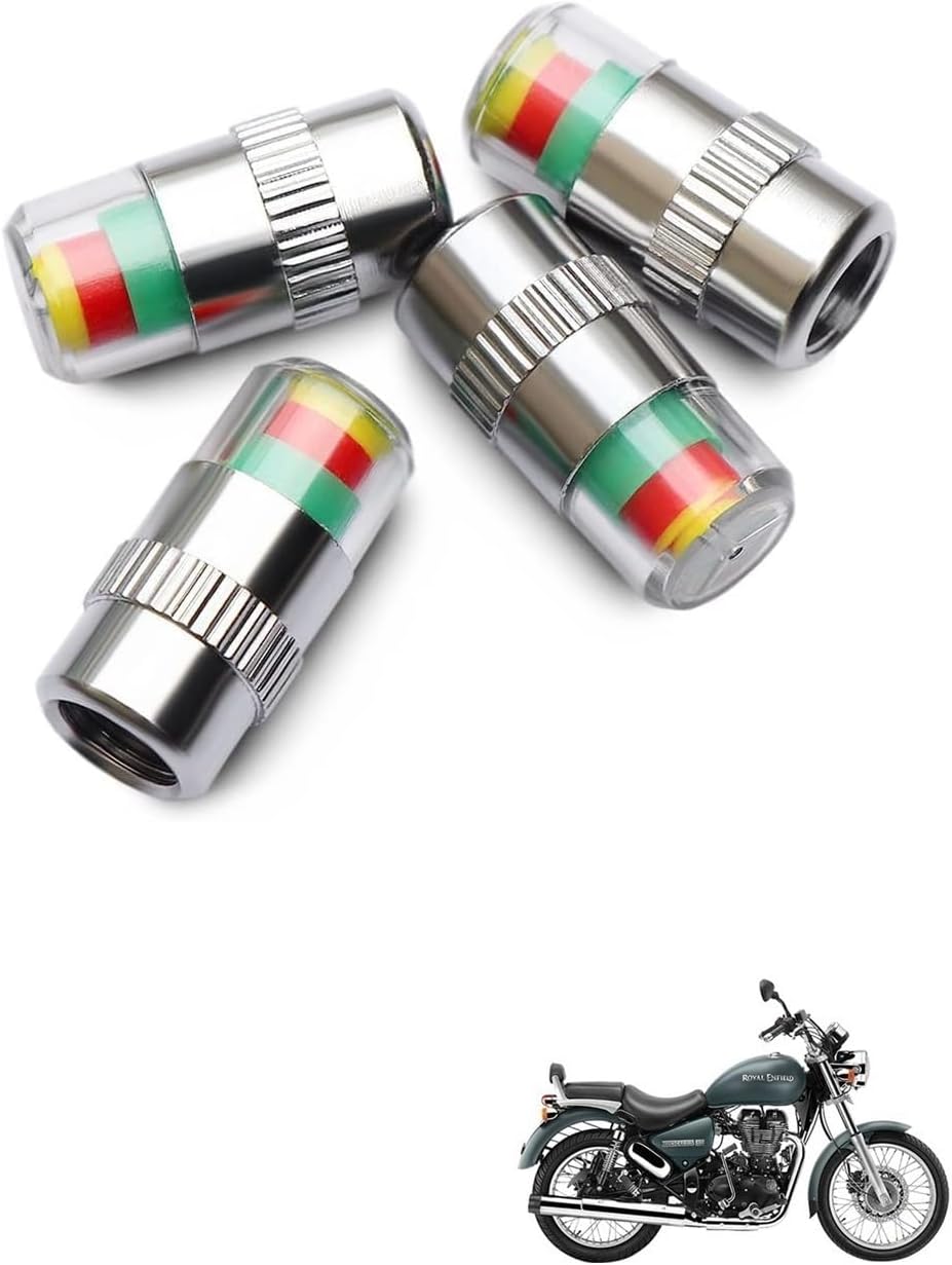 Kozdiko Bike & Scooty Tire Pressure Air Alert Metal Tyre Valve Caps Set of 4 Pcs for Royal Enfield Thunder Bird 350