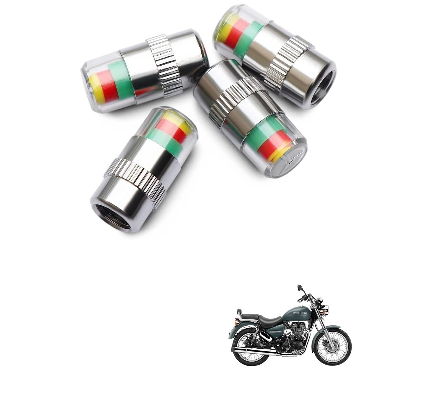 Kozdiko Bike & Scooty Tire Pressure Air Alert Metal Tyre Valve Caps Set of 4 Pcs for Royal Enfield Thunder Bird 350