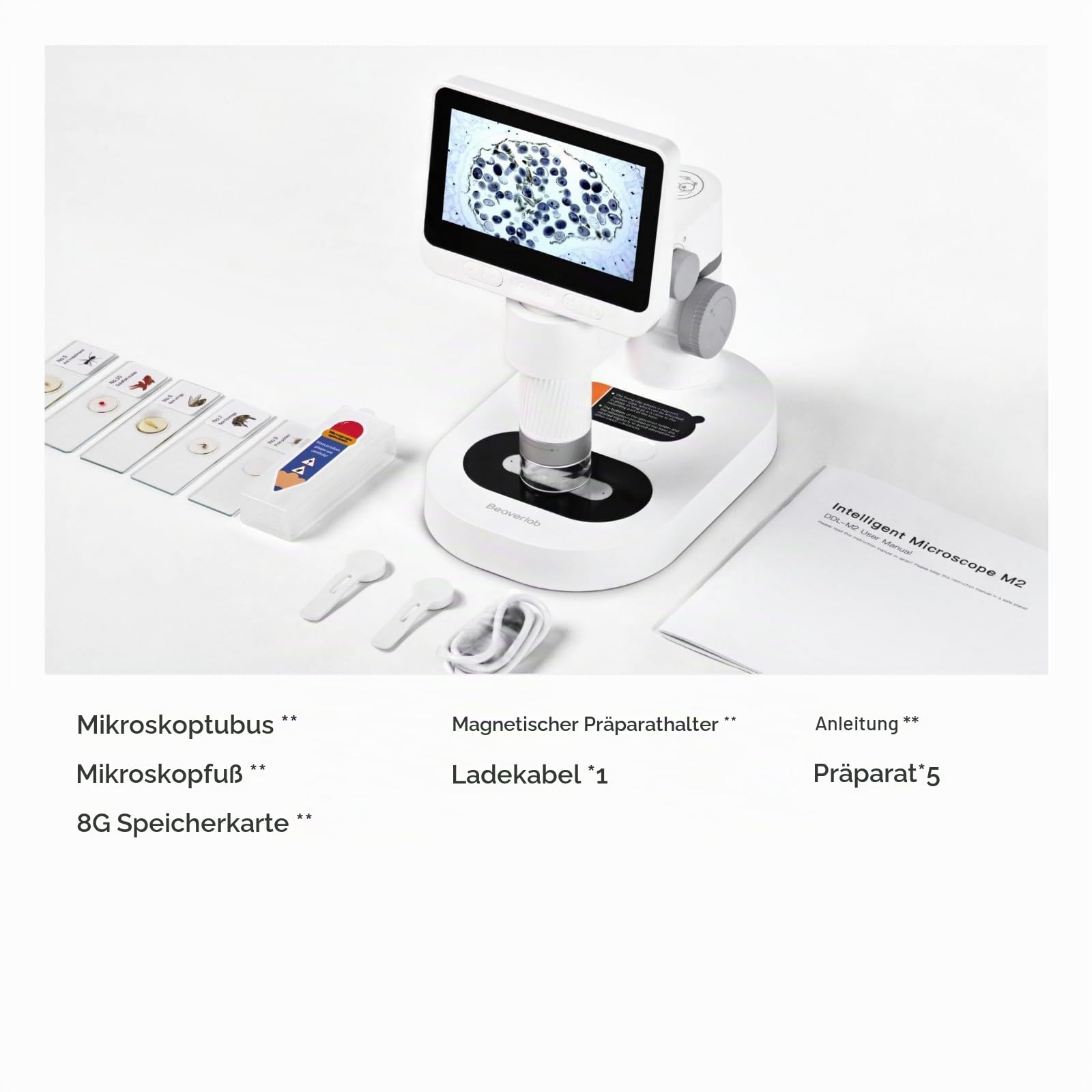 BEAVERLAB 4,0" IPS digitales Mikroskop 100X-1600X, Handheld Microscope 1080P HD Taschenmikroskop WiFi USB Mikroskop für Anfänger, Handy Mikroskop mit 8 einstellbaren LED-Lights, kompatibel mit PC/TV