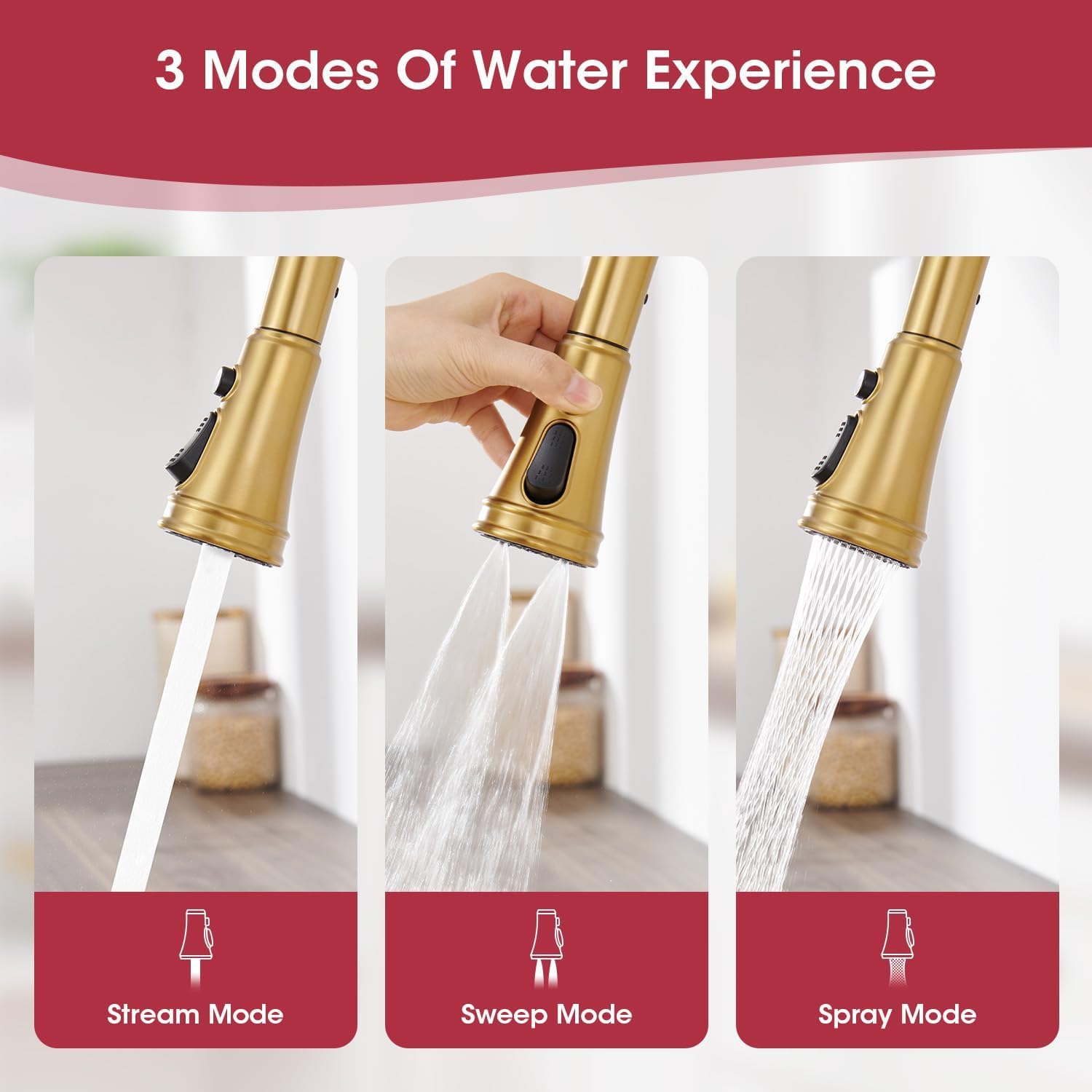 Kitchen Faucet with Pull Down Sprayer, Gold Vintage Brass Kitchen Sink Faucet High Arc Single Handle with Deck Plate 1 or 3 Hole, Ideal for Laundry Farmhouse Outdoor RV