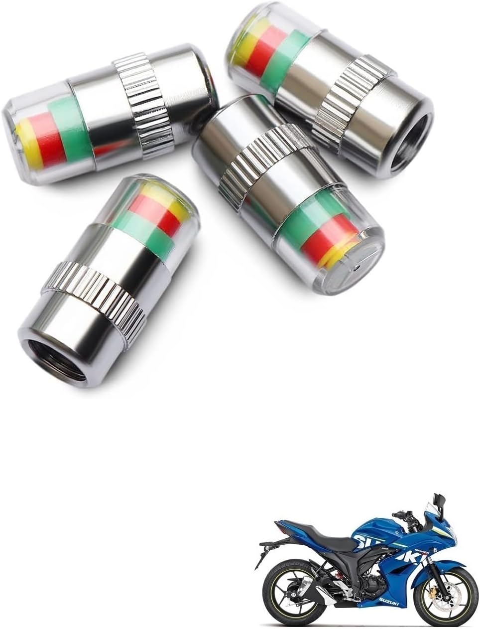 Bike & Scooty Tire Pressure Air Alert Metal Tyre Valve Caps Set of 4 Pcs for Suzuki Gixxer SF