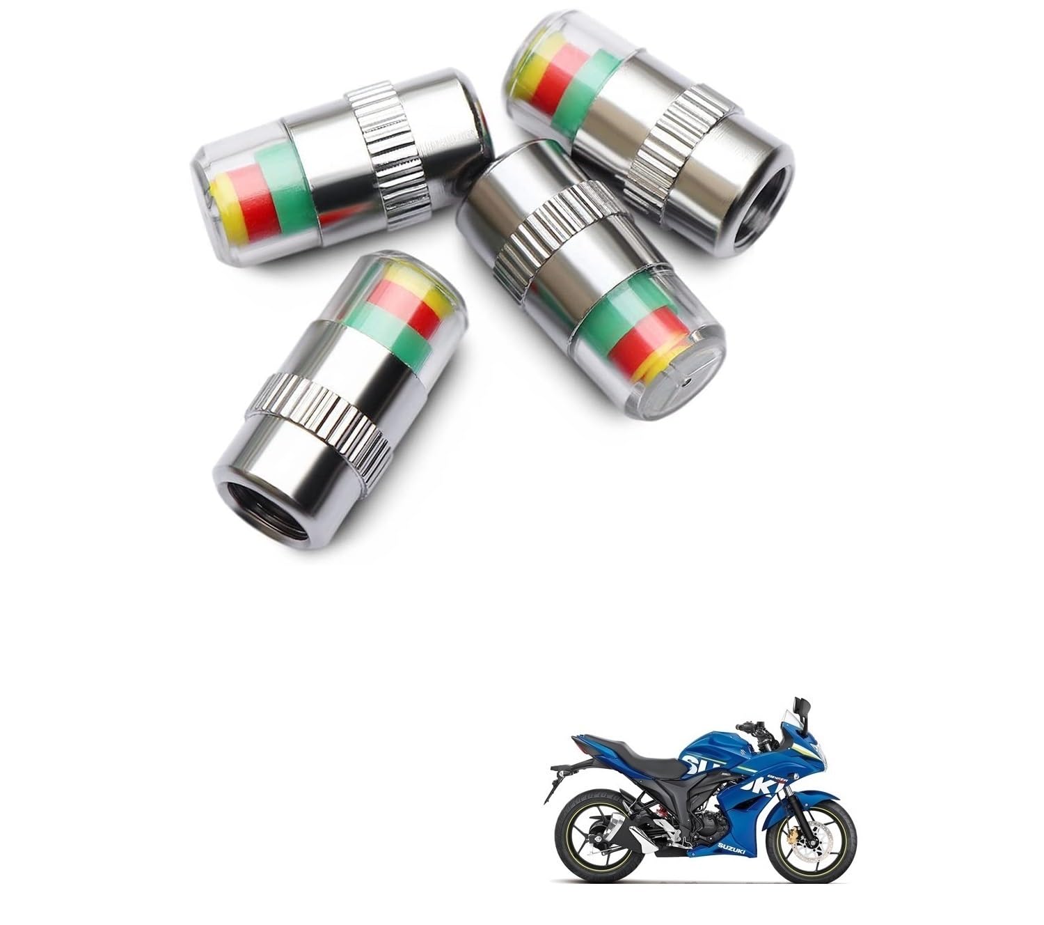 Kozdiko Bike & Scooty Tire Pressure Air Alert Metal Tyre Valve Caps Set of 4 Pcs for Suzuki Gixxer SF