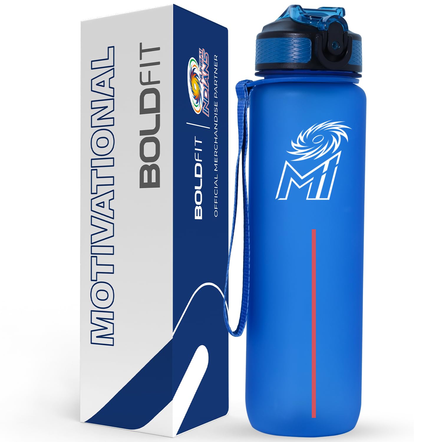 Boldfit Mumbai Indians (MI) Official Merchandise Water Bottles 1 Litre for Adults, Kids, Unbreakable Motivational Water Bottle Time Mark Sipper with Straw & Time for Gym, Home Bottle for Kids-Blue