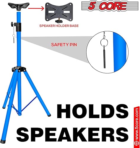 Miniatura 4 de 5 Core Soportes para altavoces, color azul cielo, resistente, altura ajustable, de 40 a 72 pulgadas, trípode PA para altavoces grandes, soporte de