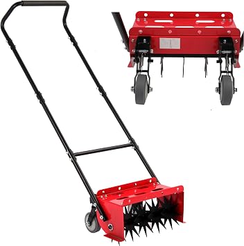 Rolling Lawn Aerator,16.5 in Push Spike Aerator with Side skids,Aerator Lawn Tool with Rear Wheel, 2026 Style Rotary Aeration Tool for Lawn, Garden and Yard,Grass Aeration for Care compacted Soil