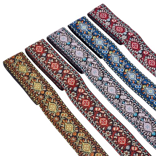 CRAFTYMELODY 10 Yards Vintage Jacquard Ribbon 5 Color Emobridered Woven Ribbon 1-7/8 Inch Floral Fabric Trim Curtain Trim for DIY Sewing Clothing Handmade Bag Embellishment Decorations Gift Wrapping