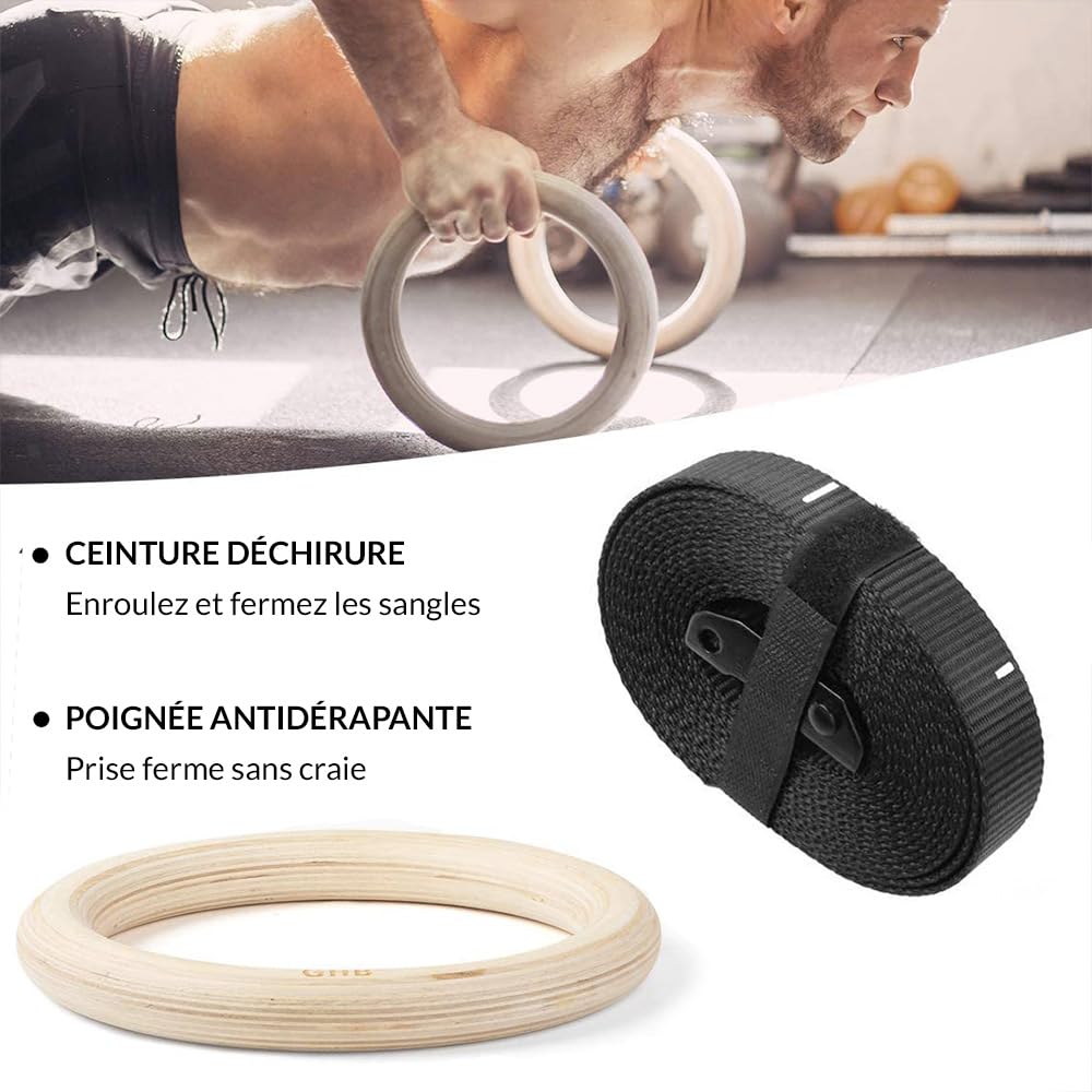 Anneaux Gymnastique et de callisthénie en Bois, entraînement en Suspension, pour la Maison et l'extérieur, Tractions Dips Pull ups, Anneau Musculation pour Entraînement au Poids du Corps