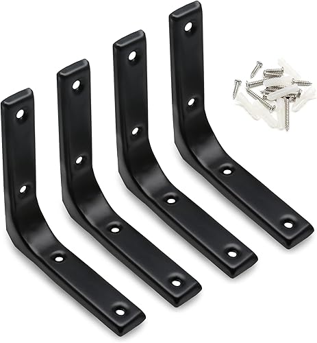 Luomorgo Paquete de 4 soportes de estante resistentes de 4 x 4 pulgadas, soporte decorativo de acero mate negro flotante para estantes de pared de