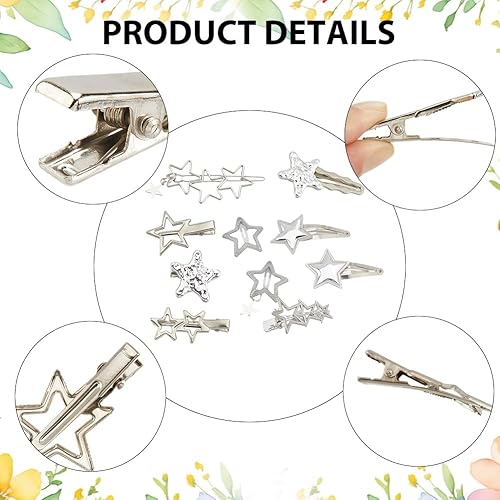 10Pcs Silver Star Hair Clips - Punk Kawaii Barrettes Set