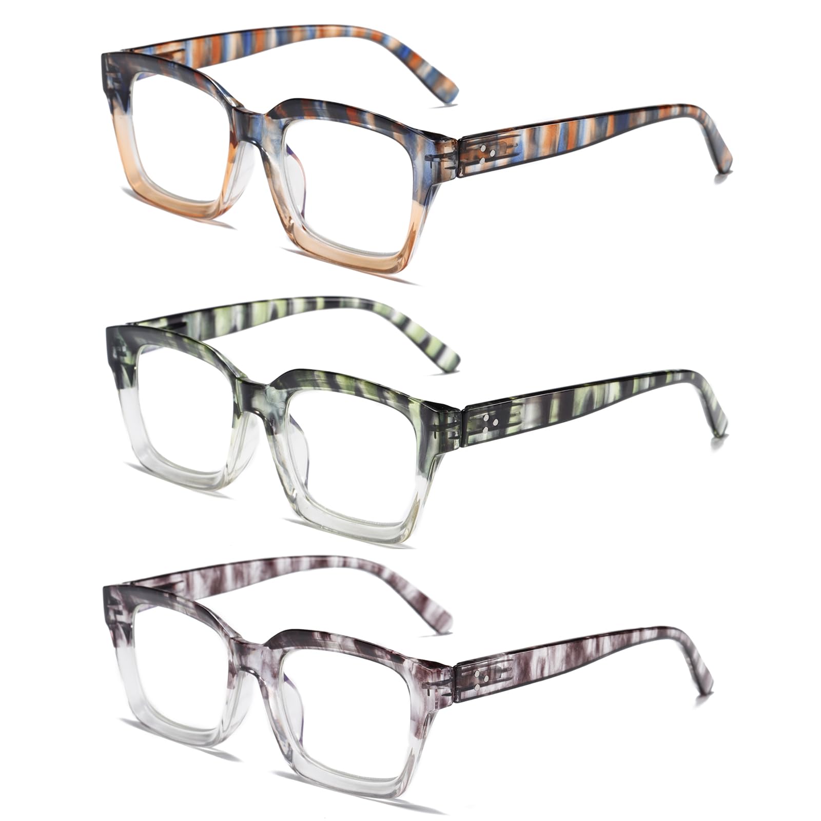 Hubeye 3 Pairs Retro Oversized Large Frame Reading Glasses for Women Men Square Fashion Oprah Style Blue Light Blocking Computer Reader with Glasses Cloth Cover +2.5