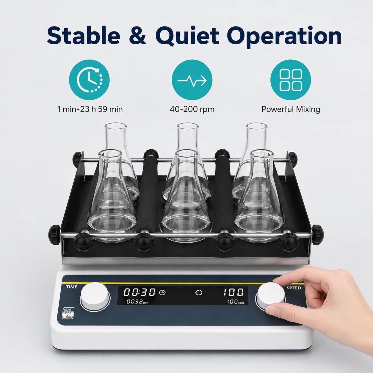 Agitador orbital de laboratorio, velocidad ajustable de 0 a 210 RPM, fácil de limpiar, ideal para mezclar y agitar muestras en entornos de laboratorio