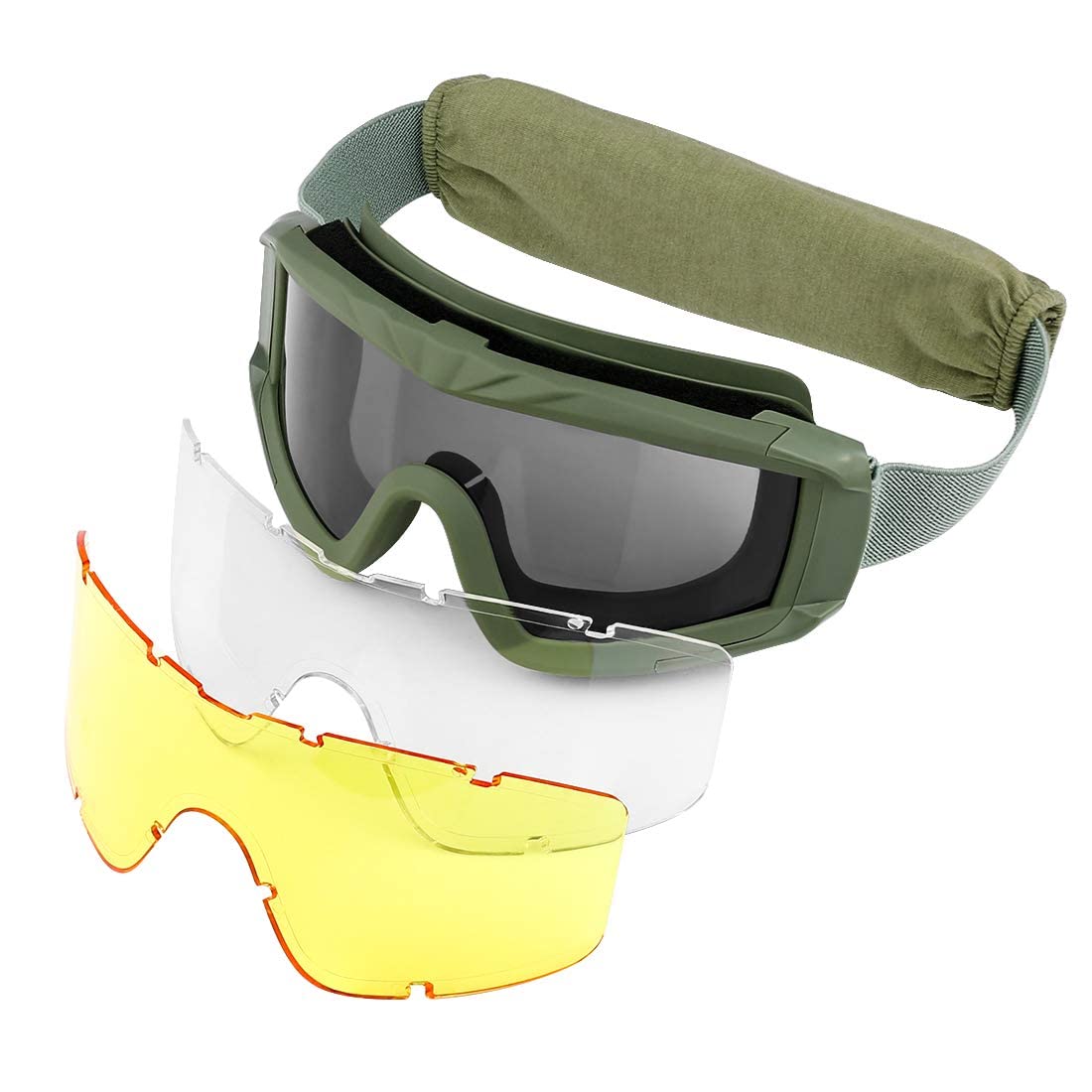 Feyachi Gafas de airsoft tácticas militares con 3 lentes intercambiables, protección UV400, gafas de tiro antivaho, para deportes al aire libre, caza, ciclismo, paintball — view 7