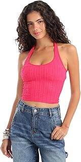 CARINA Womens Halter Neck Ribbed Crop Top Modern