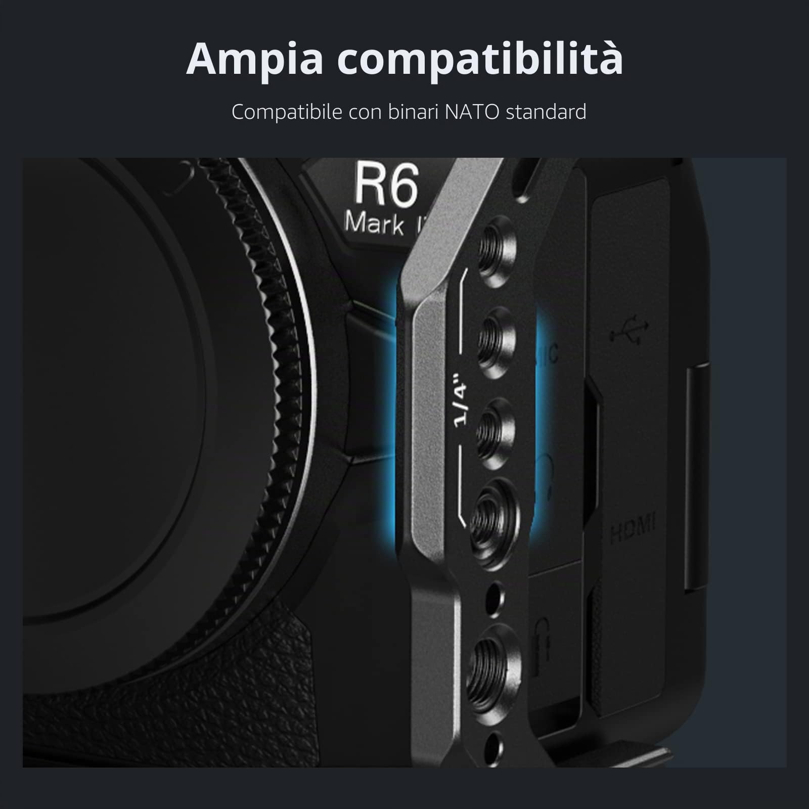 SMALLRIG Maniglia Laterale NATO a Scatto, Design a Blocco Rapido, Regolabile Su/Giù, con Supporto per Scarpa Fredda Integrato, Foro Filettato, Foro per Cinturino da Polso - 4017
