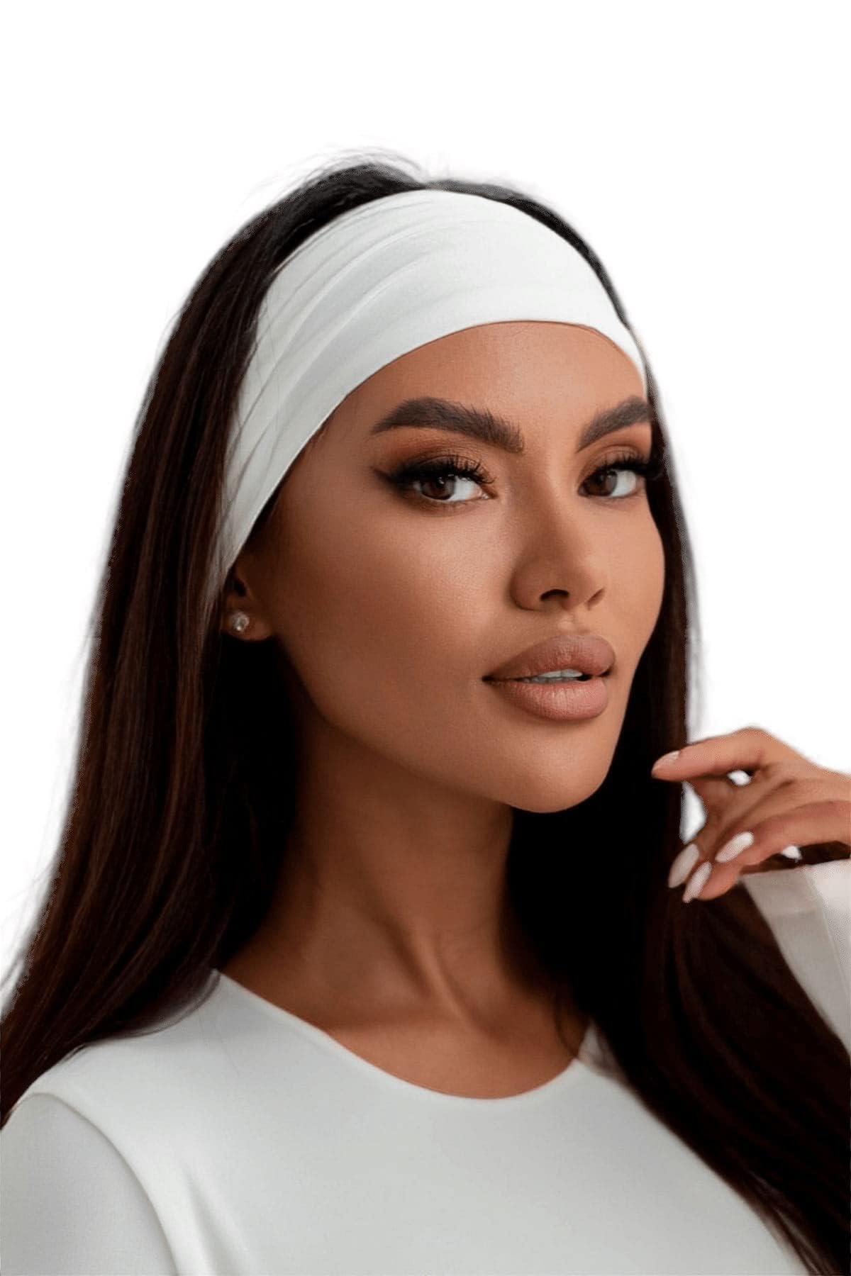 BODYA.EU Stirnband Damen Breite Elastische Weiche Haarband Haarreifen Banda Nero Schwarz (white, Einheitsgröße)