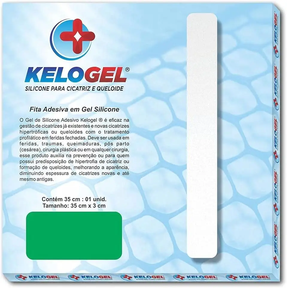 Fita em Gel de Silicone para Cicatriz Kelogel 35cm x 3cm | Tratamento para Cicatriz, Queloide e Cicatriz Hipertrófica | Silicone Grau Médico | Pós-Cirúrgica, Queimaduras e Cesárea