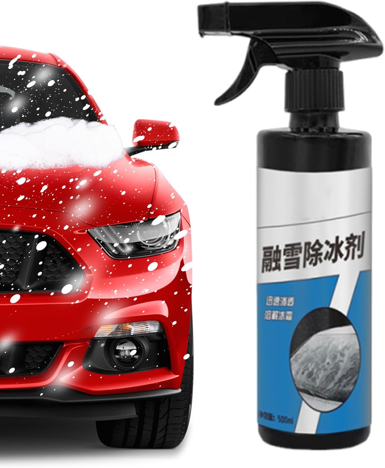 Automobile Ice Spray, 480ml Winter Glass Spray, Ensuring Clear Visibility and Safe Morning Winter Driving, Rapid Snow and Ice Melting Formula for Rearview Mirrors Windscreens Trucks Sedans RVs