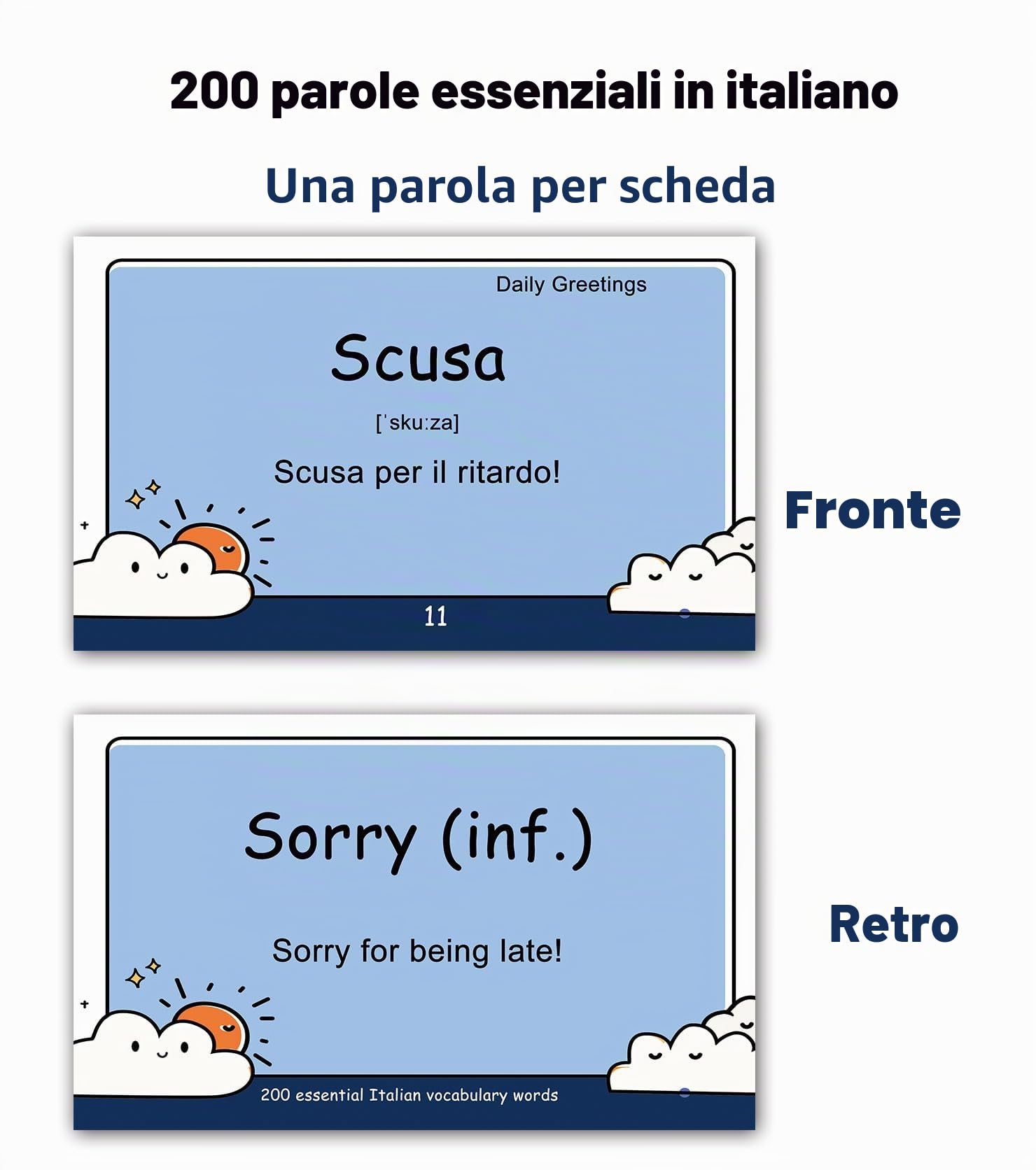 200 Flash card essenziali per vocabolario con parole italiane per principianti adulti | Impara l'italiano per principianti adulti