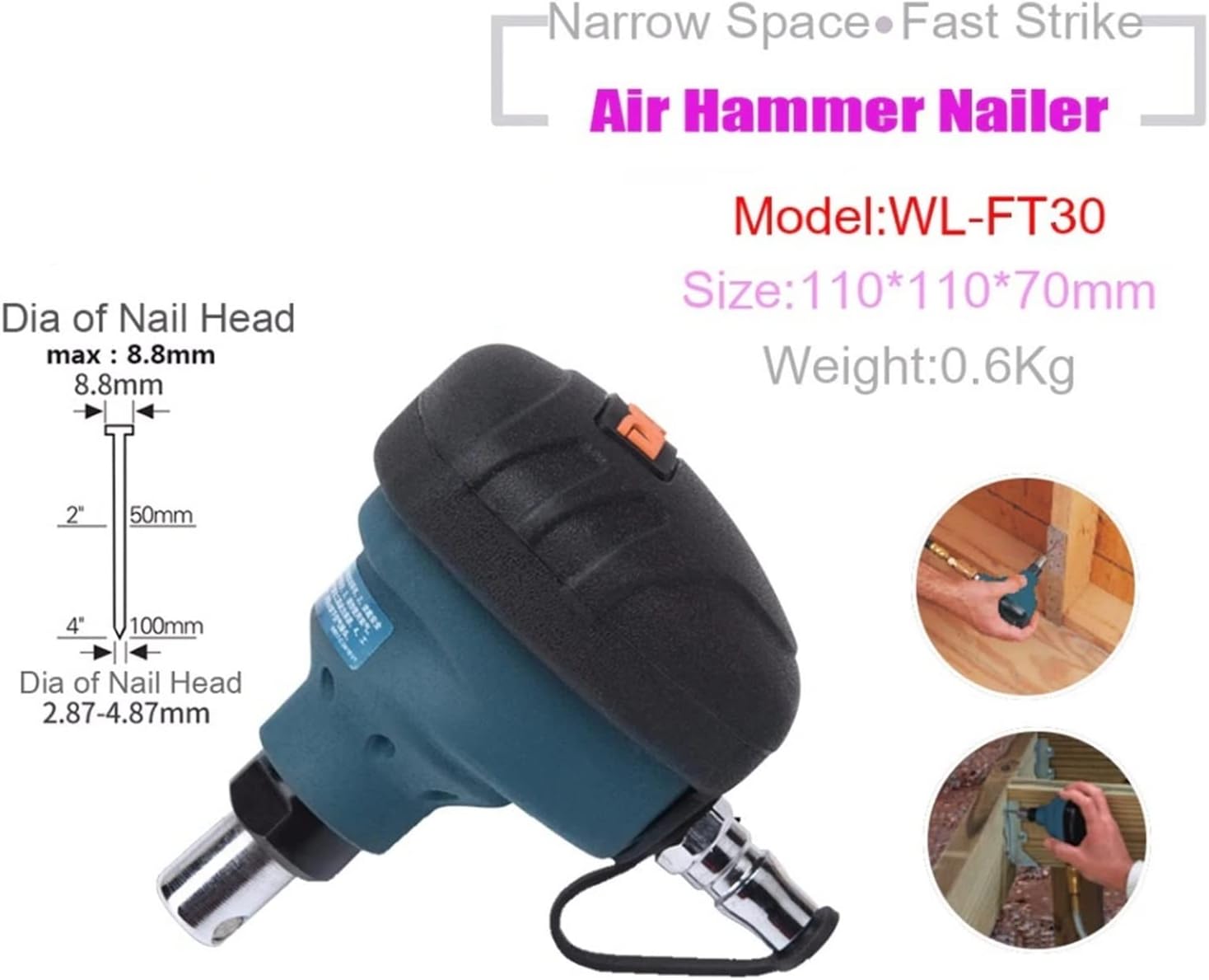 Pneumatic Air Tools Palm Of Hand Knock Beat Strike Hammer Scaler F30 T50 Staplers Nailer,Ergonomic-Grip