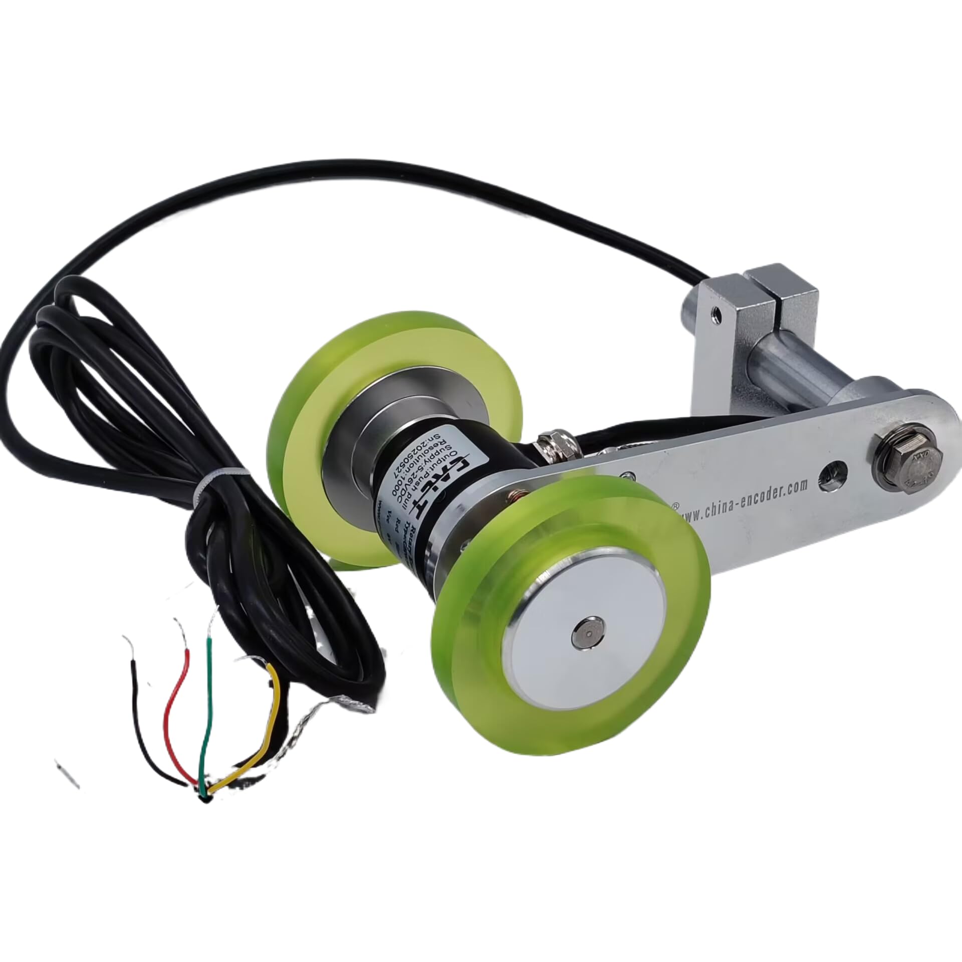 CALT GHW38T - Codificador de eje giratorio de 8 mm, longitud de las ruedas, medición de posición con 2 ruedas de medición de 200 mm y soporte de resorte (edición de controlador de línea, GHW38T
