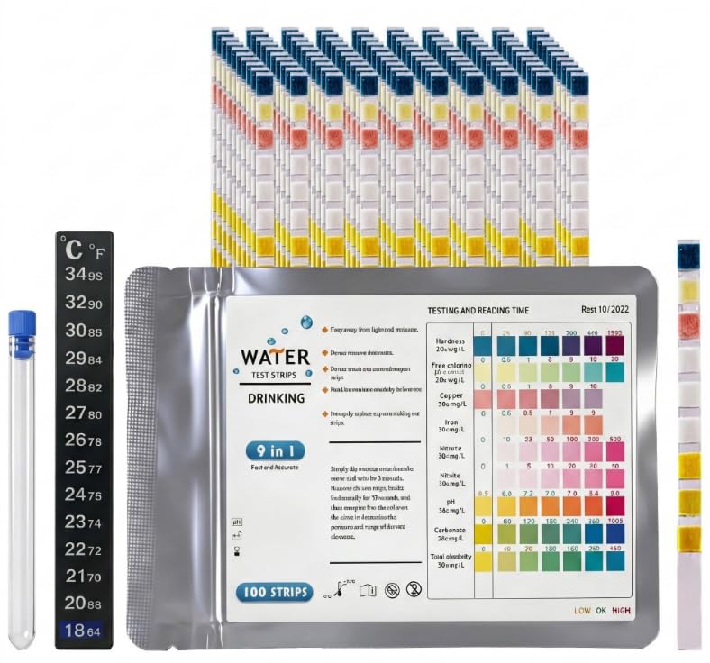 DASHUI 100 Stück Aquarium Teststreifen Aquarium Zubehör für Wassertest 9 in 1 Wassertest Teststreifen Erkennt Eisen Kupfer Nitrat Nitrit Wasserhärte Ph-wert Im Wasser