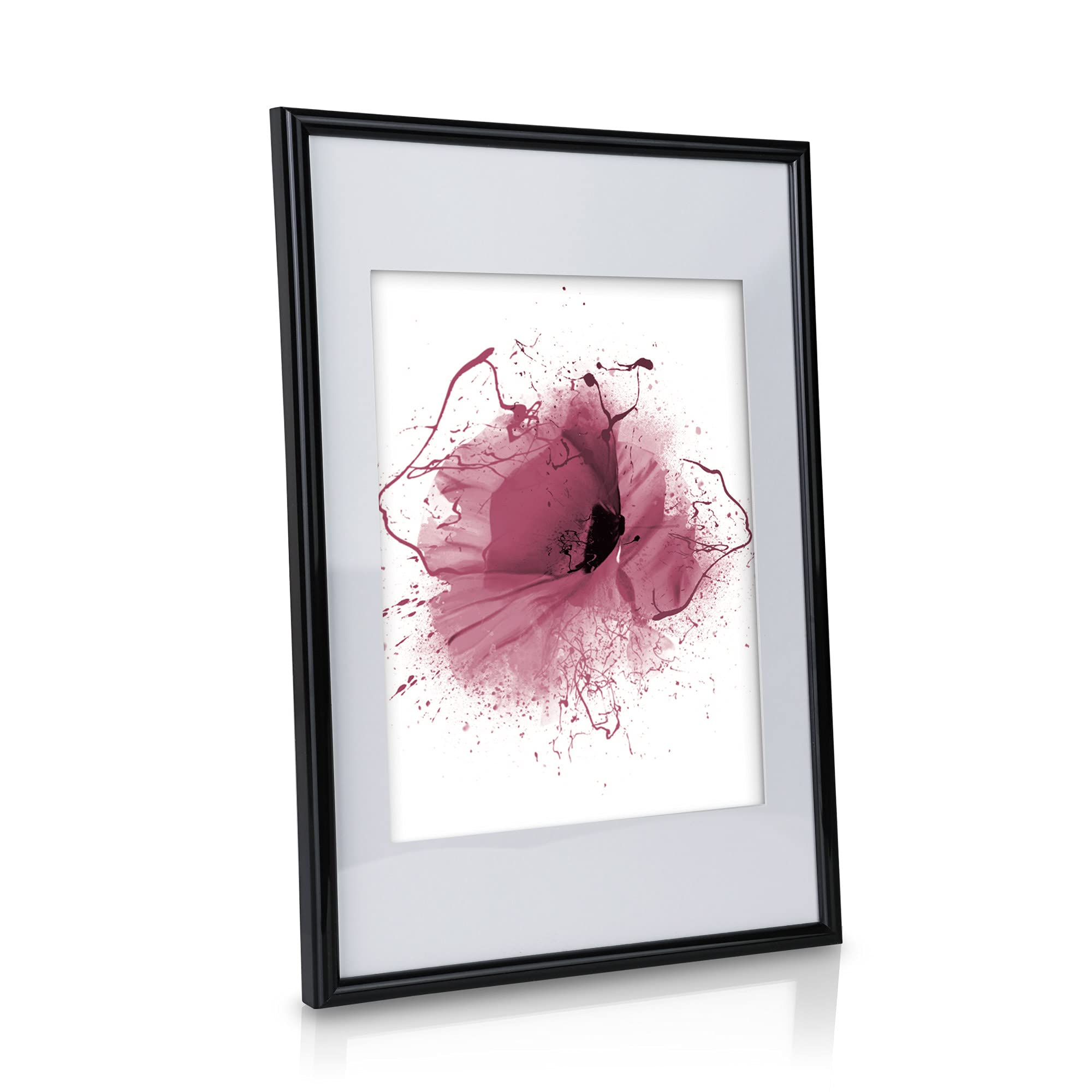 bomoe Bilderrahmen 24-teilig für Fotocollagen mit Passepartout | 10x10x15cm 8x13x18cm 4x15x20 2x20x30 Schwarz Kunststoff & Kunststoffglas Bilder Rahmen Fotocollage Wand Blossom