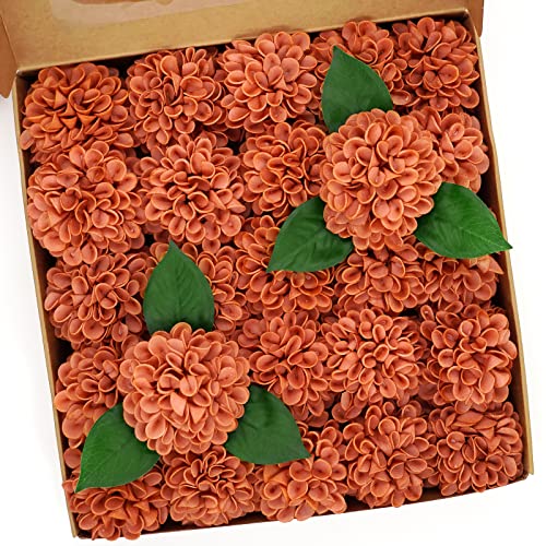 Piklado Artificial Wedding Cake Flowers Dahlia Flowers 25 Pcs With Stem For Diy Wedding Decor Centerpieces Arrangements Bouquets (Orange) #TOP6