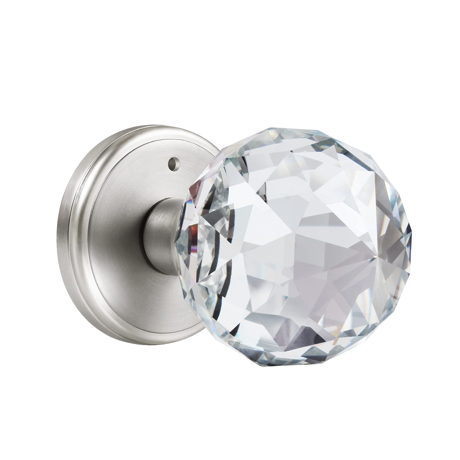 CLCTK Crystal Glass Door Knobs Interior, Premium Bathroom Bedroom Door Knobs with Lock, Satin ...