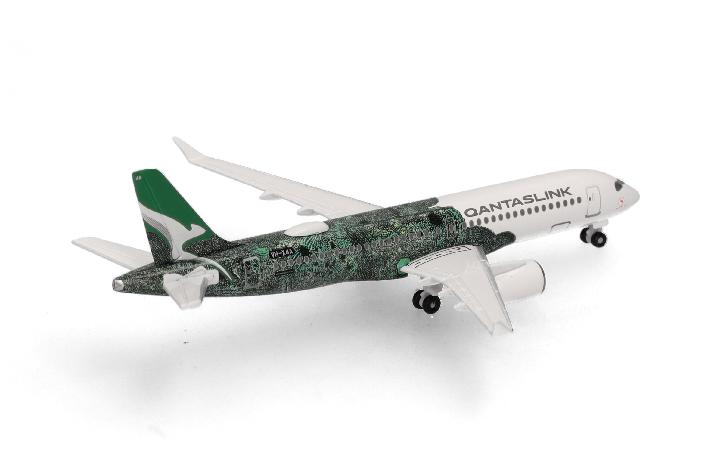 Herpa Modellino aereo QantasLink Airbus A220-300 – Flying Art Series/Minyma Kutjara Tjukurpa, miniatura in scala 1:500, pezzo da collezione, modello di aereo senza base, metallo