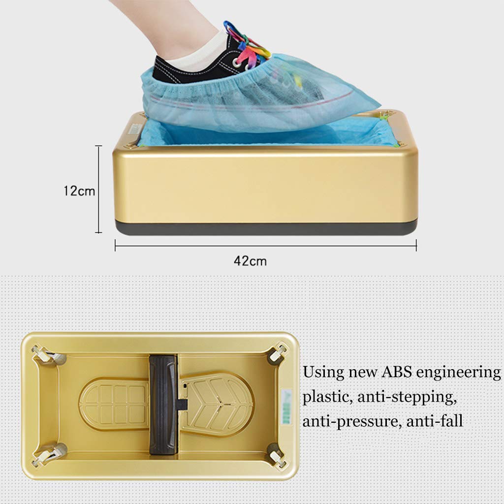 Schuhüberzieher Automatischer Spender, 200 Einweg-Überzieher aus dickem Kunststoff, Fußabdeckung, rutschfest, geeignet für alle Arten und Größen von Schuhen (Gold)