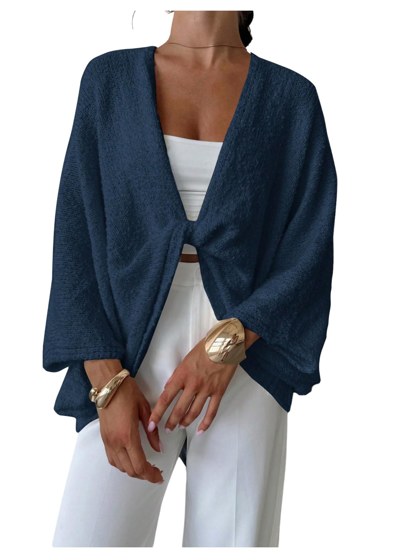 SHENHE Womens Shawl Sweater Twist Front Bat Wing Oversized Long Poncho Cardigans Sweaters