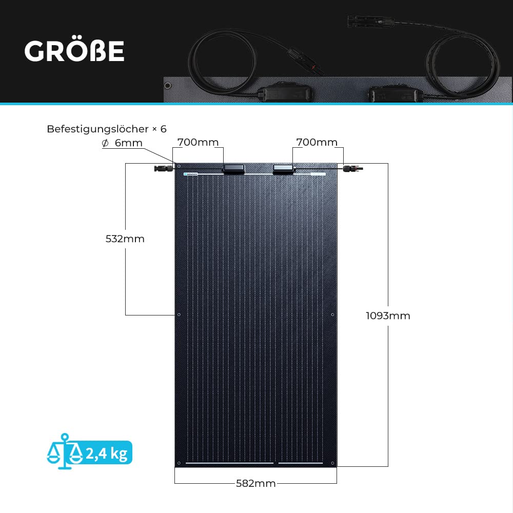 Renogy Pannello solare monocristallino flessibile da 100 W, 12 V, pannello solare fotovoltaico, nero, per camper, balconi, campeggiatori esterni e barche