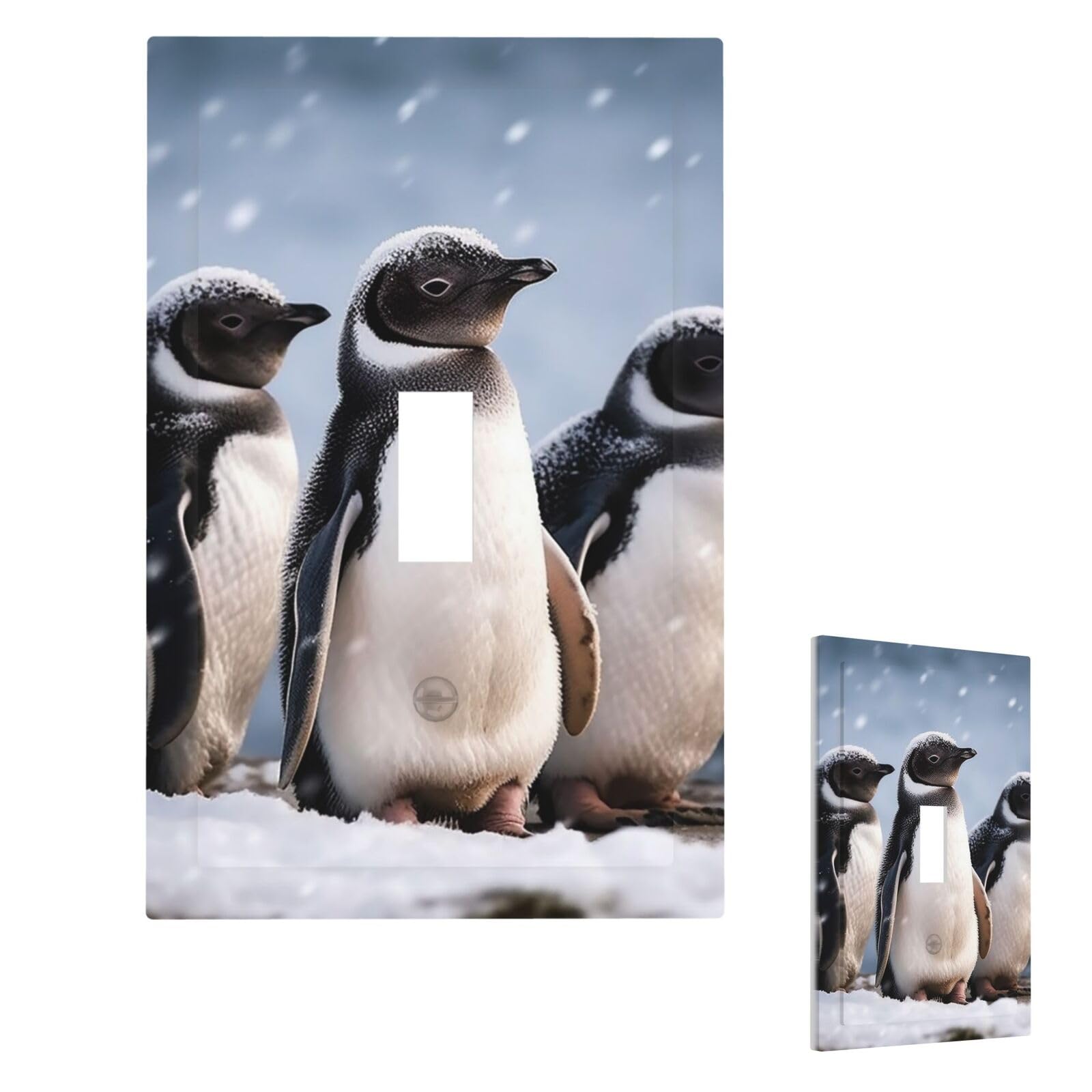 Young Penguins with Snow Wall Plate Cover Single Toggle, Modern Decorative Light Switch Cover Unbreakable Receptacle Outlet Covers for Living Room Bedroom Decor