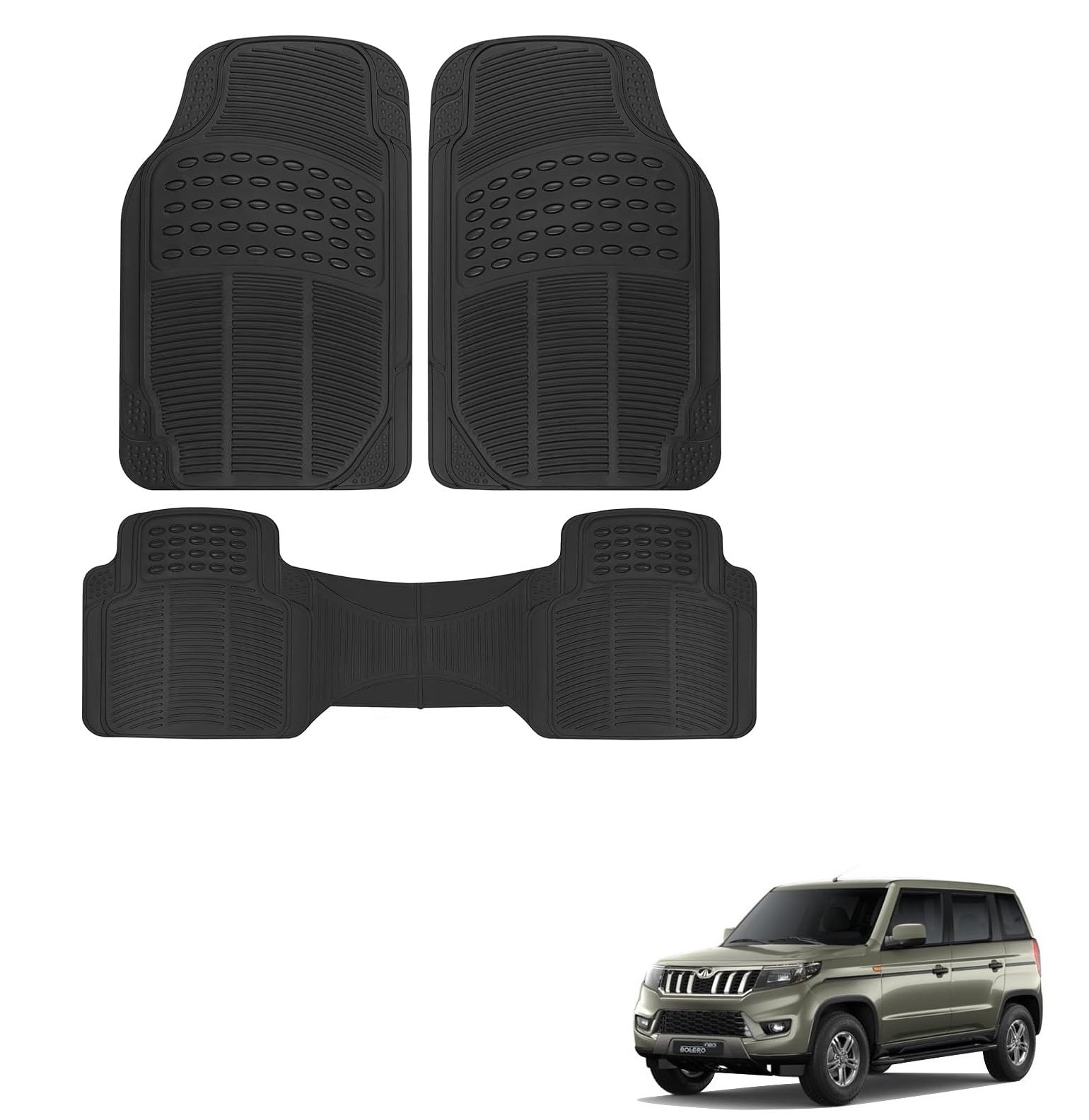 Kozdiko Heavy Duty Car Floor Rubber Mats (Black) Set of 3 Compatible with Mahindra Bolero Neo