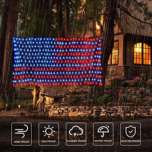 Miniao Solar American Flag Lights, Independence Day Decorations 2-In-1 Solar Powered & Plug In Us Flag Lights 420 Led 8 Modes Waterproof Flag Lights For July 4Th Independence Day thumb #1