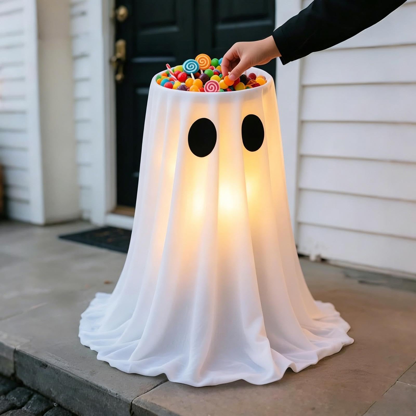 Dekoracja Duch Halloween Straszna Stojąca Ozdoba z 8 Trybami Świateł LED
