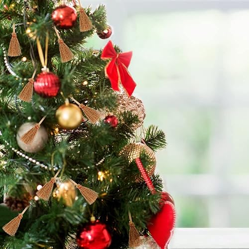 Miniatura 6 de Miniescobas de paja artificiales en miniatura, 15 piezas de escobas en miniatura con cuerdas rojas para Navidad, muñeco de nieve, Halloween, paja,