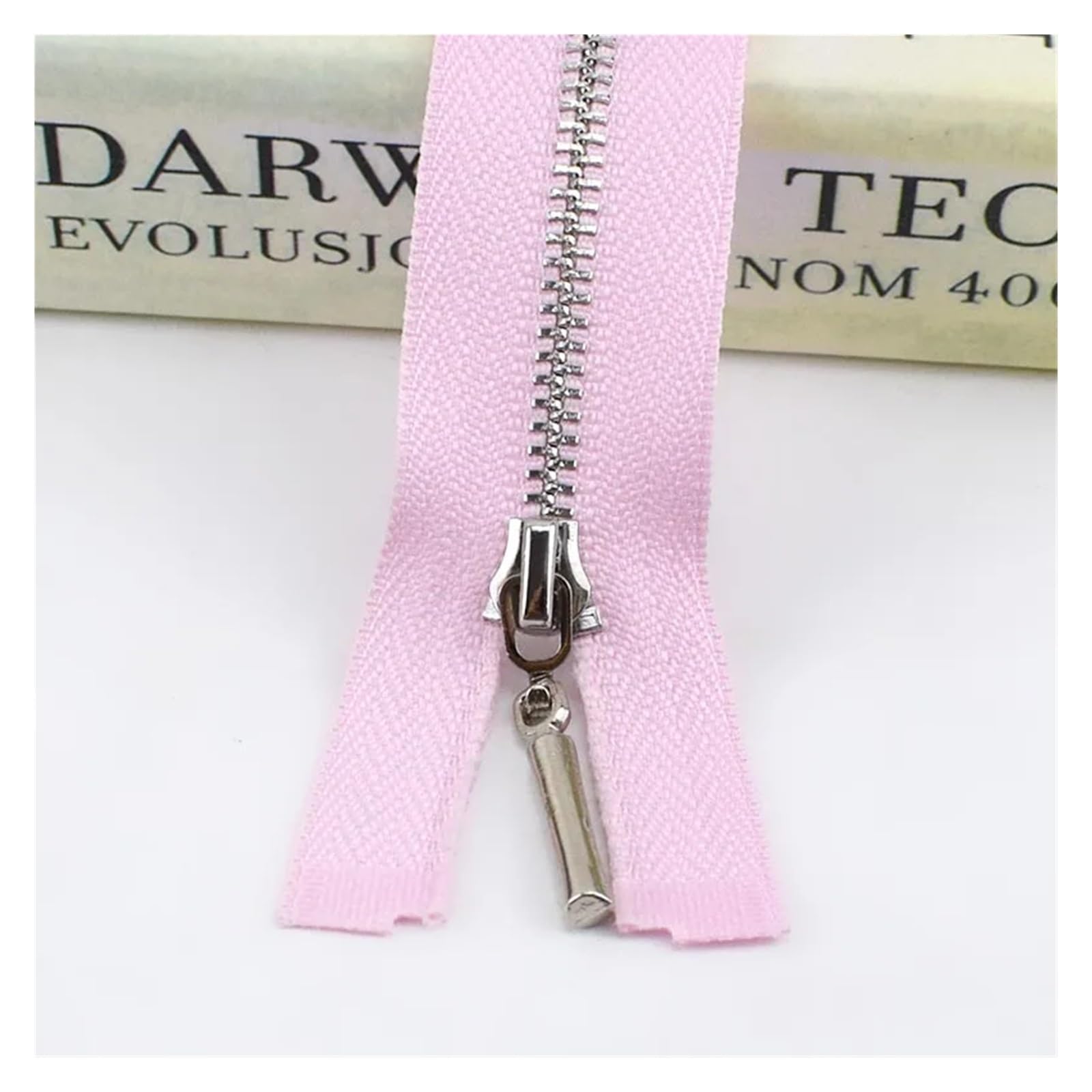 Duty Single Slider Zip, 3 Metal Zipper Silver Teeth Multicolor 15-70cm 2/5 Pcs(Pink,OPEN-END-60CM-5PC)
