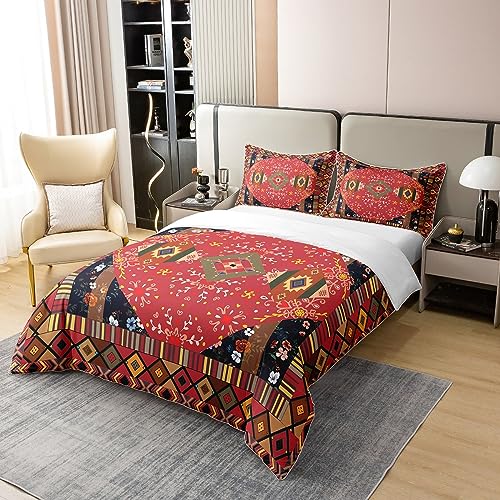 Homewish Bohemia Cotton Duvet Cover for Kids Girls Woman,Vintage Geometric Square Bedding Set Single,Exotic Flower Leaves Comforter Cover,Egyptian Tribal Mandala Bed Sets with 1 Pillowcase - Image 3
