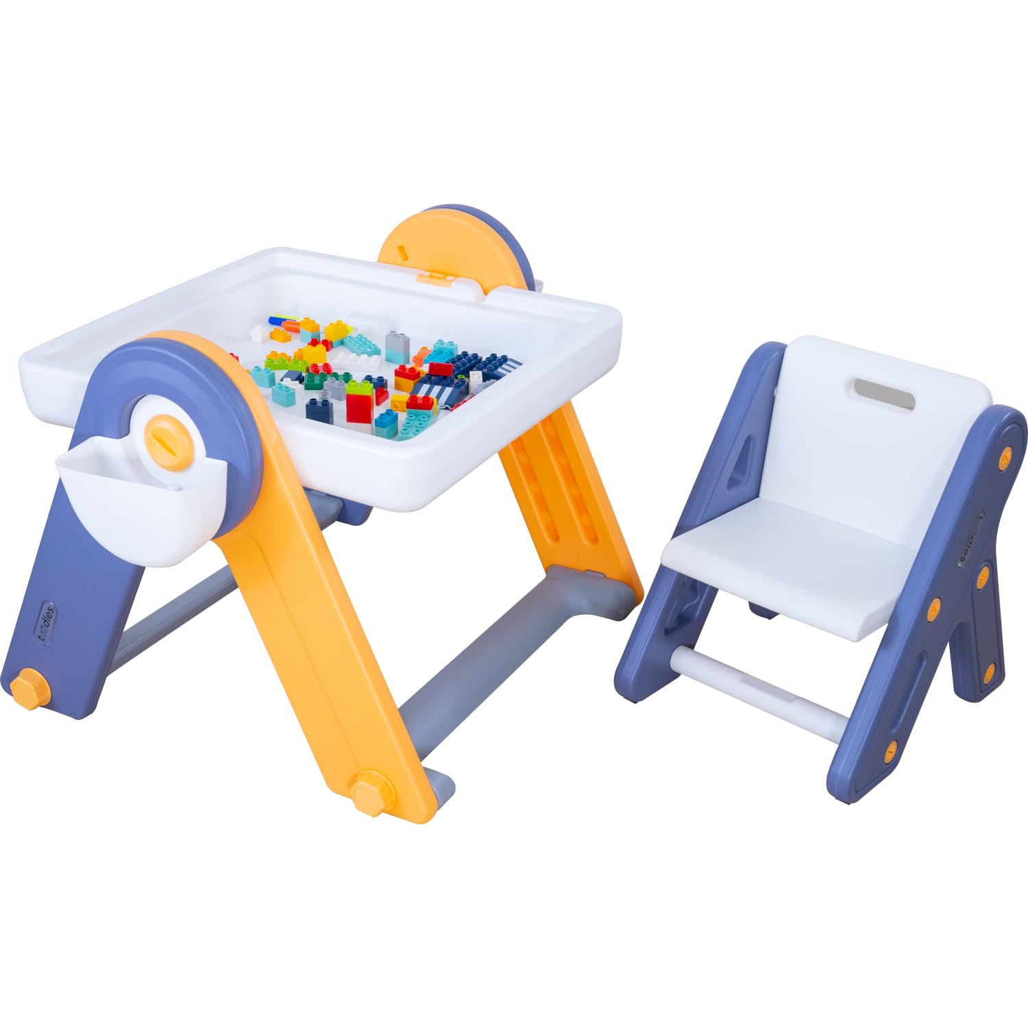 Toodles Multifunctional 6 in 1 Activity Table for Kids for 2 to 8 Years, Sensory Table with Lego Board and Whiteboard Easel, Study Table, Blue and Orange (Chair and Duplo Blocks Included)