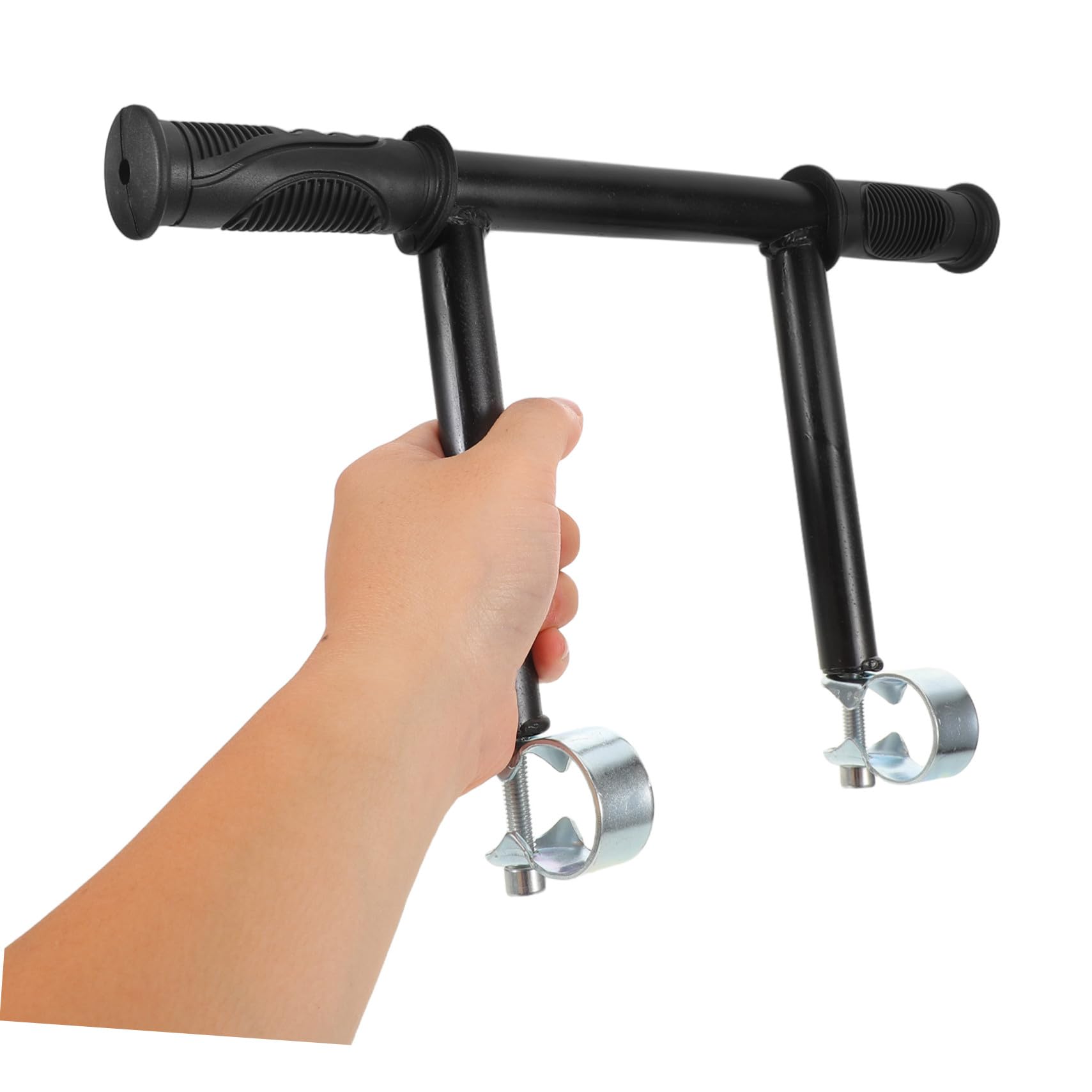 Mipcase Maniglia di Estensione per Passeggino Nero, Acciaio Inox e Plastica | Clip 32mm, Interasse Vite 14mm, Installazione Facile, Presa Ergonomica, Compatibile Uscite e Shopping