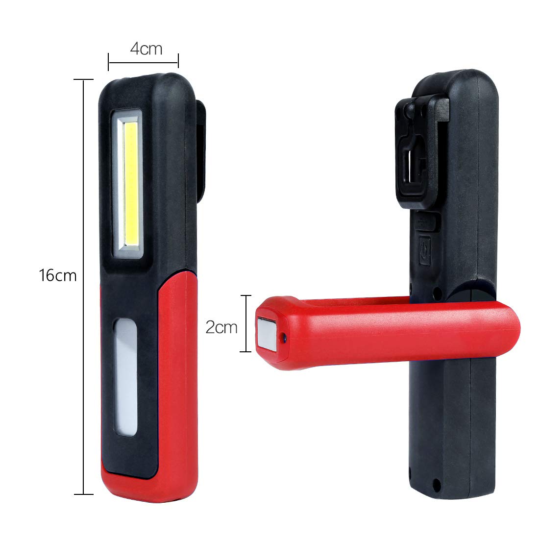 Lampada LED Ricaricabile HTBAKOI - Doppia Luce LED+COB, Base Magnetica, Gancio 360°, Per Officina - Foto 2